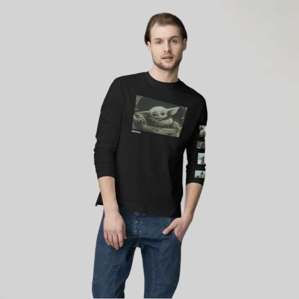 Geeknet Mandalorian Child Grogu Long Sleeve Tee Black Cotton Unisex Large XL NWT